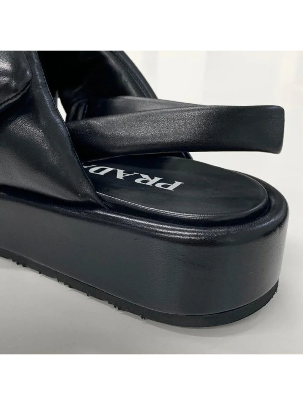 Prada Logo Padded Nappa Leather Platform Sandals Black